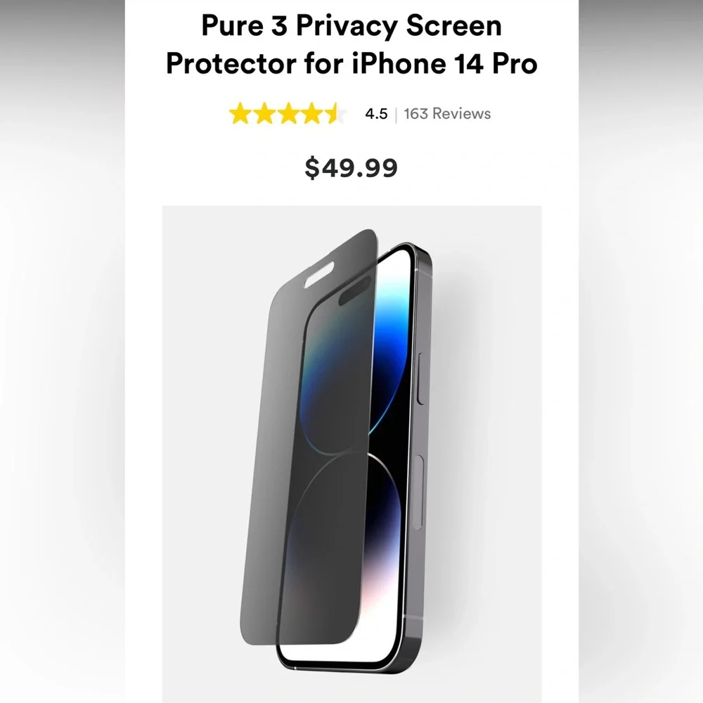 NIB! Pure 3 Privacy Screen Protector for iPhone 14 Pro Replacement